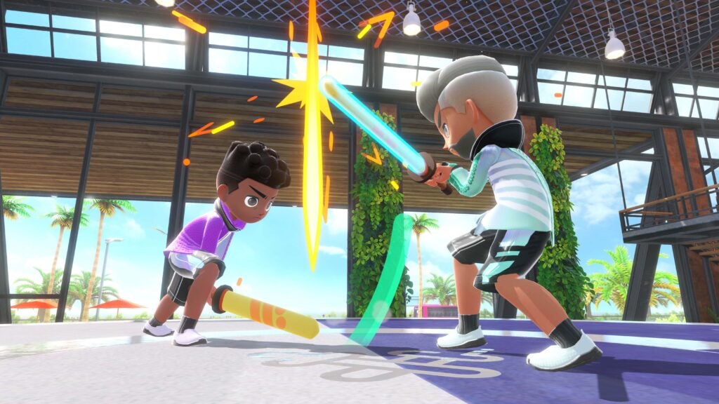 Two players fighting in Chambara in Nintendo Switch Sports