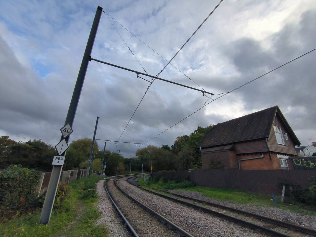 Slightly distorted-looking photo of train tracks, taken with the Xiaomi 12T phone