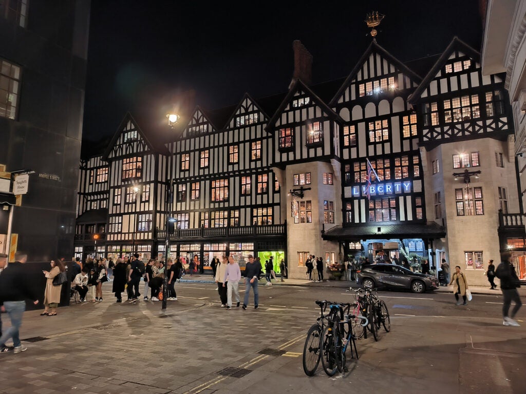 Photo of Liberty's department store at night, taken with the Xiaomi 12T phone